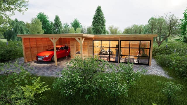 Tuinhuis met overkapping en carport