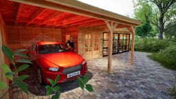 Douglas carport voor auto met berging en veranda