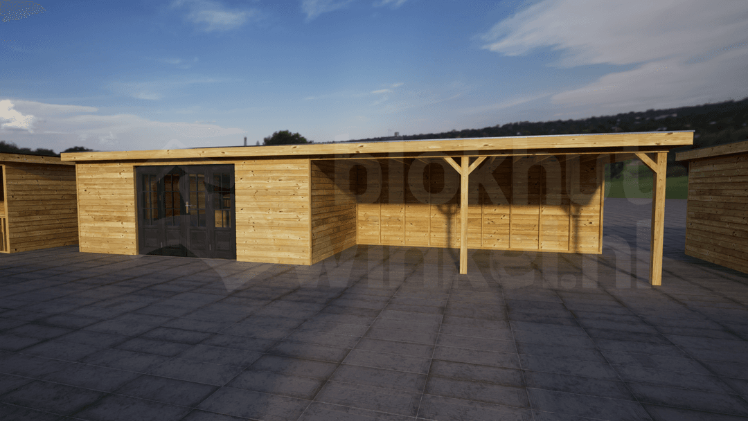 Keteldruk geimpregneerd tuinhuis met grote luifel