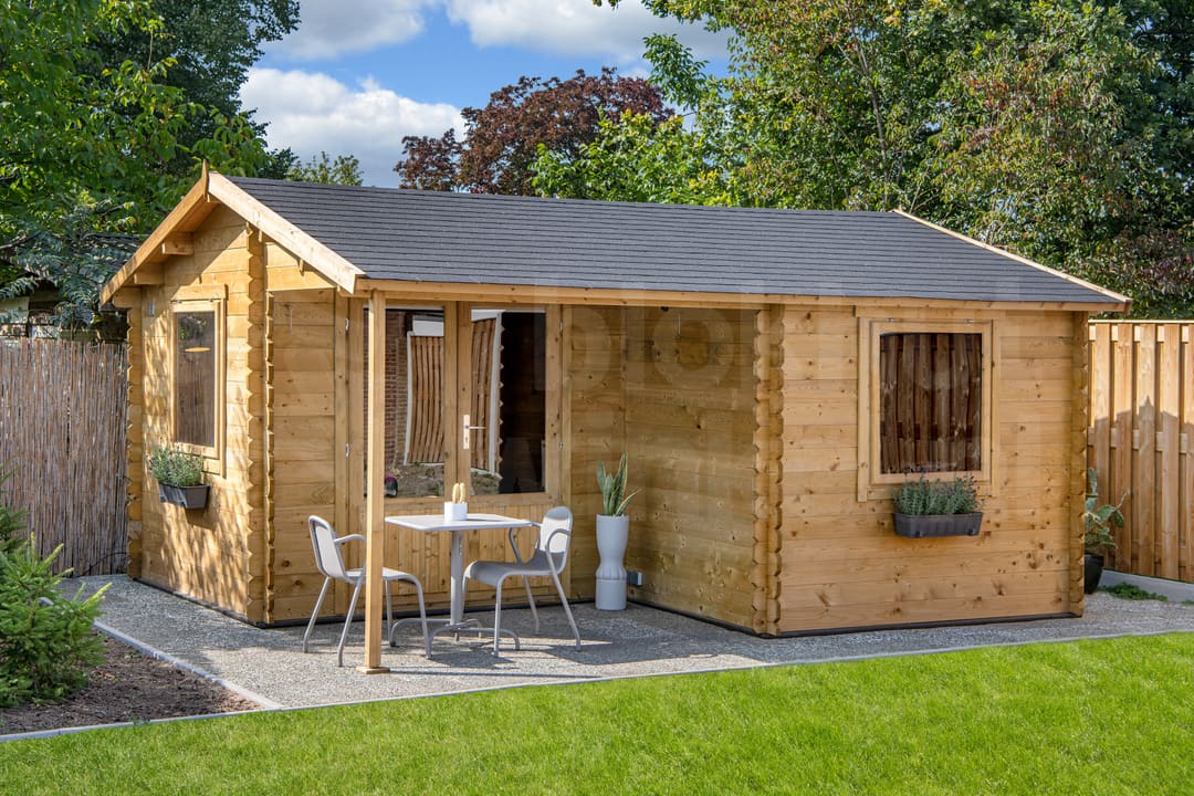 blokhut Blokhut Johan geïmpregneerd | Inclusief fundamentbalken, shingles, startset en bezorging! - Tuindeco - 40.0738-DI - 500x410
