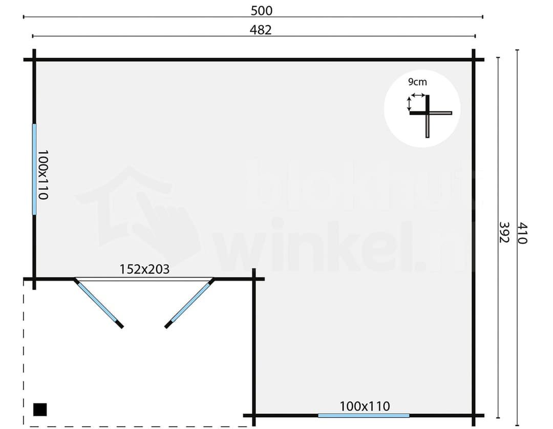 blokhut Blokhut Johan geïmpregneerd | Inclusief fundamentbalken, shingles, startset en bezorging! - Tuindeco - 40.0738-DI - 500x410