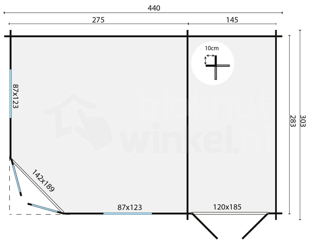 tuinhuis Blokhut Agnes geïmpregneerd | Inclusief fundamentbalken, shingles, startset en bezorging! - Tuindeco - 40.0781-DI - 300x440