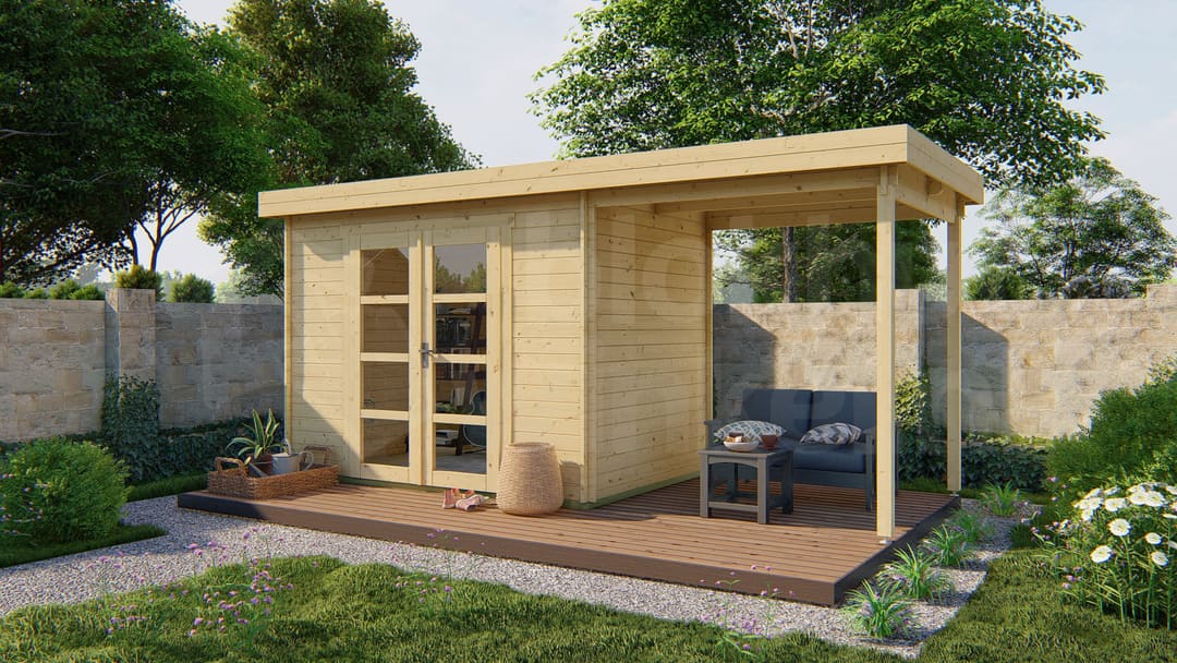 blokhut Blokhut Middelmodern | Inclusief fundamentbalken, easyroofing, startset en bezorging! - Tuindeco - 40.0792 - 300x200
