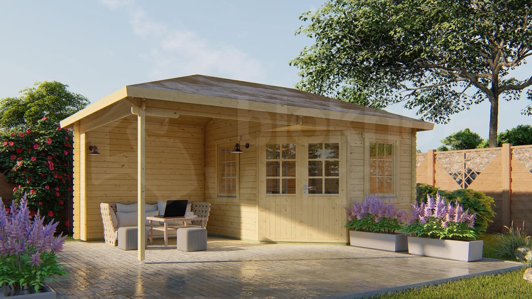 tuinhuis Blokhut Christoffer geïmpregneerd | Inclusief fundamentbalken, shingles en bezorging! - Tuindeco - 40.0883-DI - 350x300