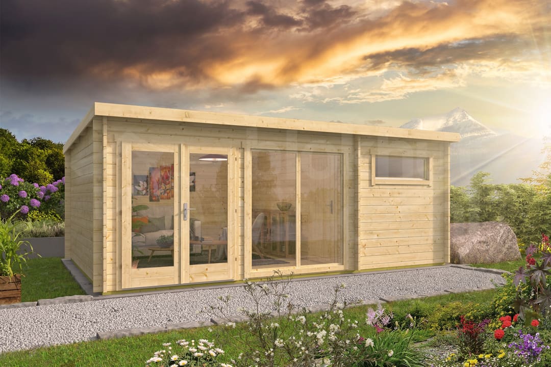 tuindeco actieblokhut Blokhut Flow geïmpregneerd | Inclusief fundamentbalken, easyroofing, startset en bezorging! - Tuindeco - 40.0759-DI - 595x400