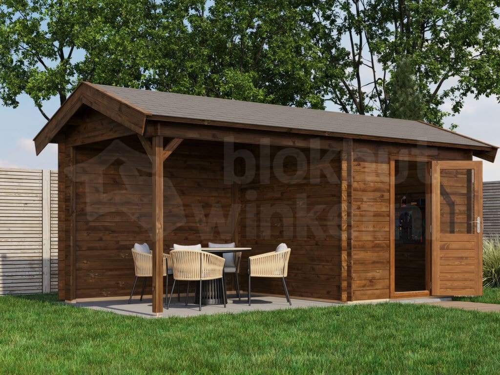 Lugarde Select Blokhut met Overkapping Markelo 250x250cm + 300cm - Behandeld