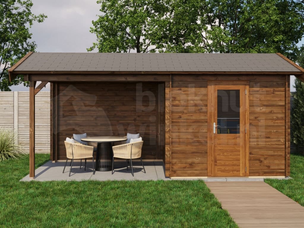 Lugarde Select Blokhut met Overkapping Markelo 250x250cm + 300cm - Behandeld
