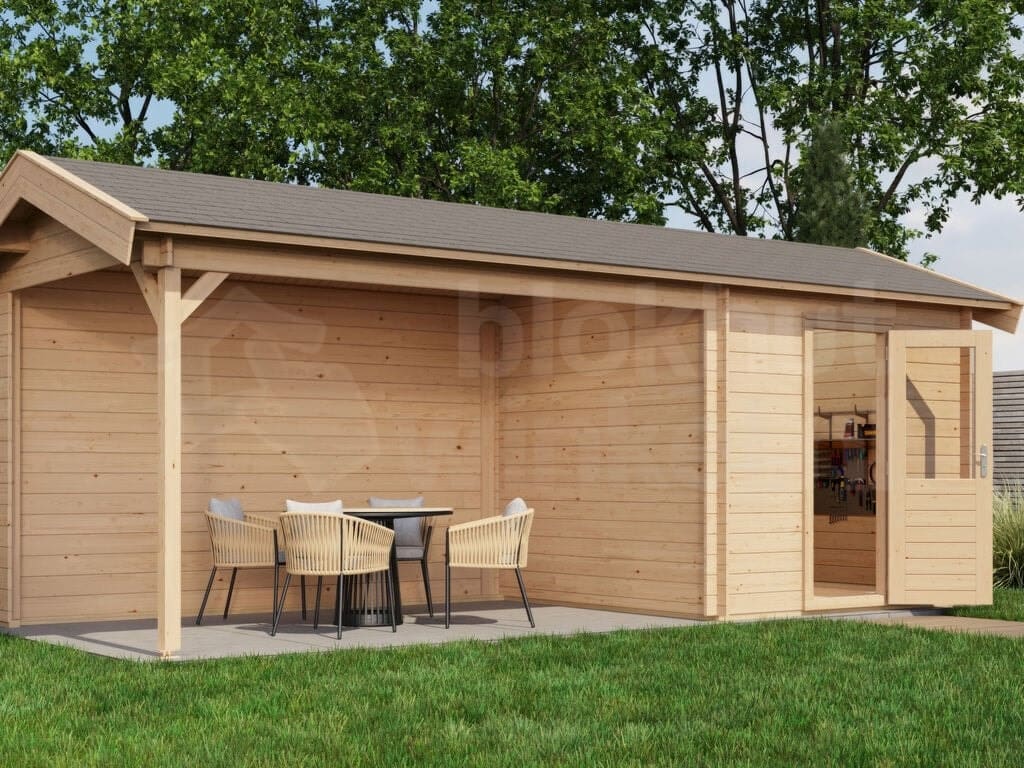 Lugarde Select Blokhut met Overkapping Oldenzaal 250x250cm + 400cm - Onbehandeld