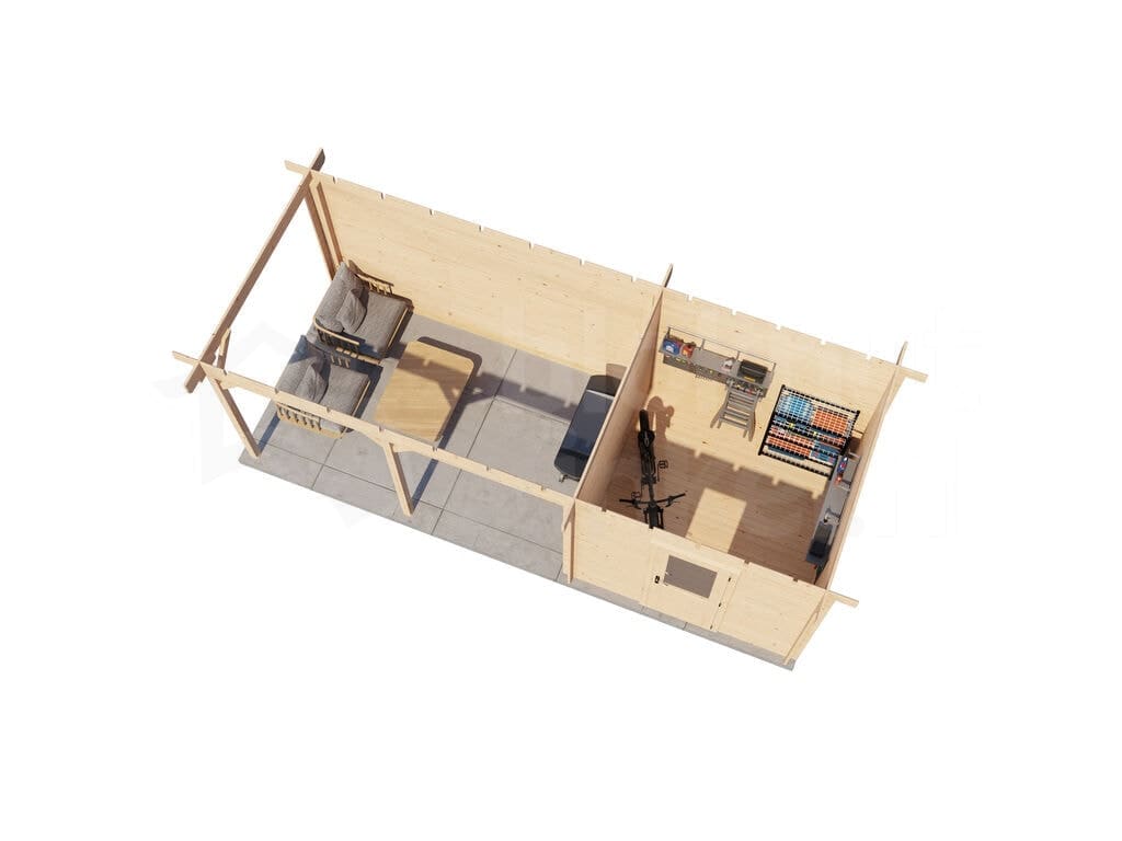 Lugarde Select Blokhut met Overkapping Oldenzaal 250x250cm + 400cm - Onbehandeld