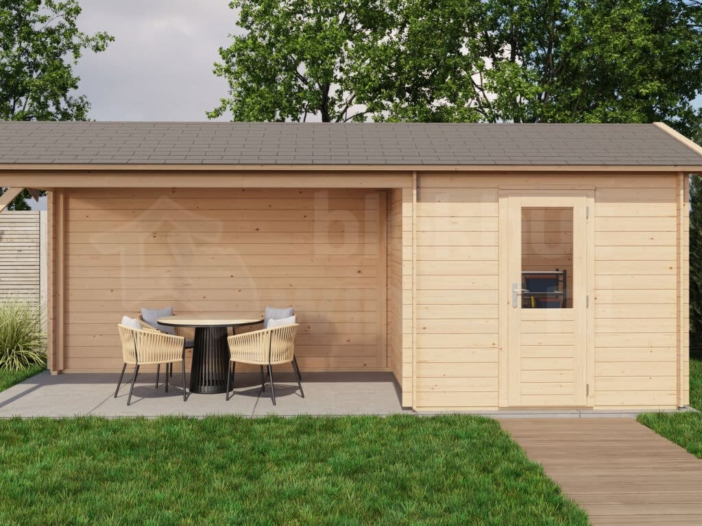 Lugarde Select Blokhut met Overkapping Oldenzaal 250x250cm + 400cm - Onbehandeld