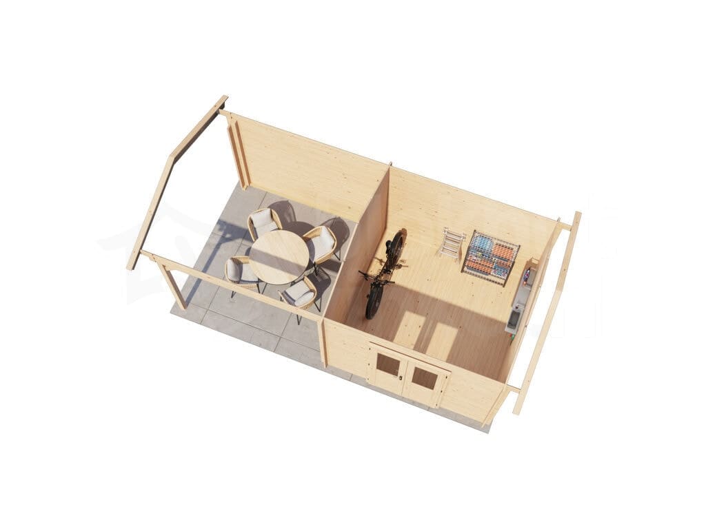 Lugarde Select Blokhut met Overkapping Raalte 300x300cm + 300cm - Onbehandeld