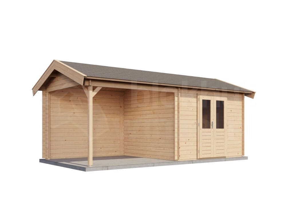 Lugarde Select Blokhut met Overkapping Raalte 300x300cm + 300cm - Onbehandeld