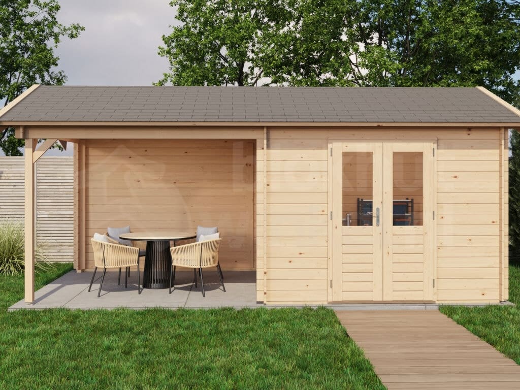 Lugarde Select Blokhut met Overkapping Raalte 300x300cm + 300cm - Onbehandeld