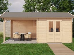 Lugarde Select Blokhut met Overkapping Raalte 300x300cm + 300cm - Onbehandeld