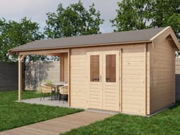 Lugarde Select Blokhut met Overkapping Raalte 300x300cm + 300cm - Onbehandeld