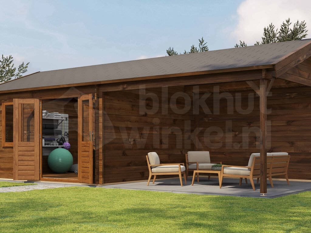 Lugarde Select Blokhut met Overkapping Oosterbeek 400x400cm + 300cm - Behandeld