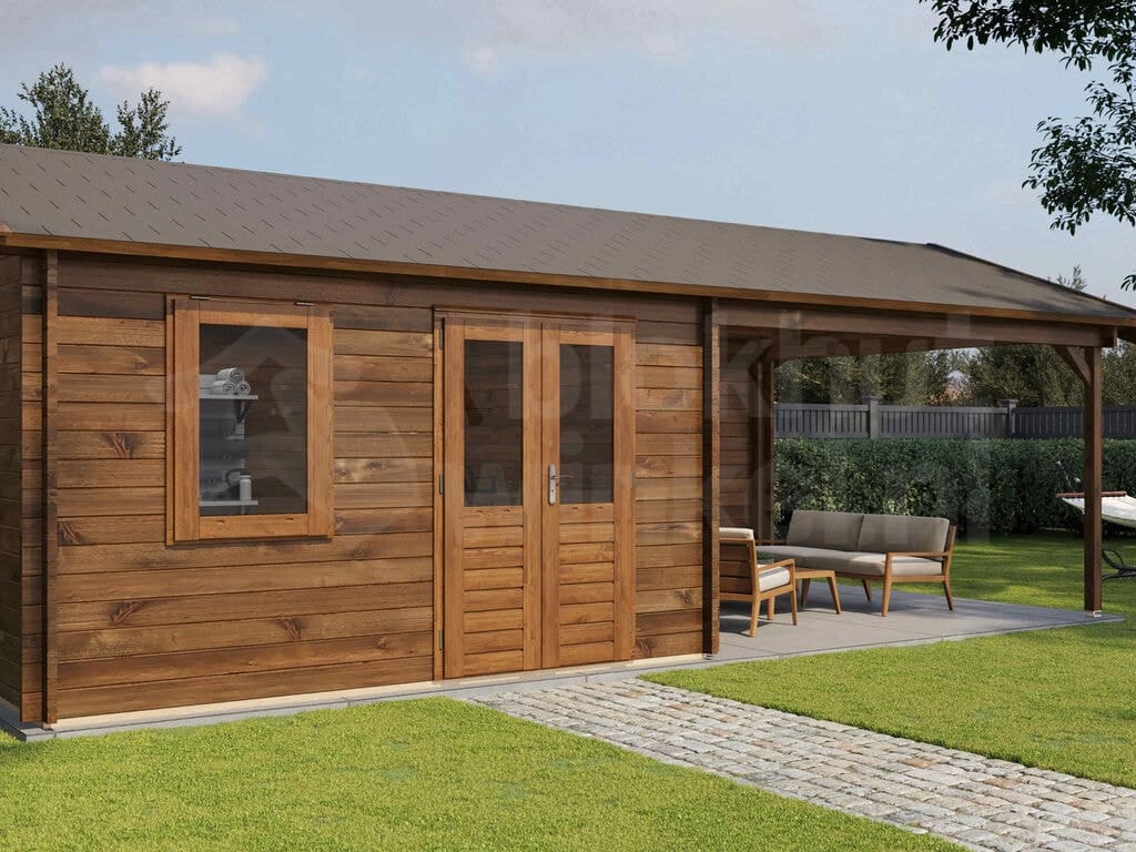 Lugarde Select Blokhut met Overkapping Oosterbeek 400x400cm + 300cm - Behandeld