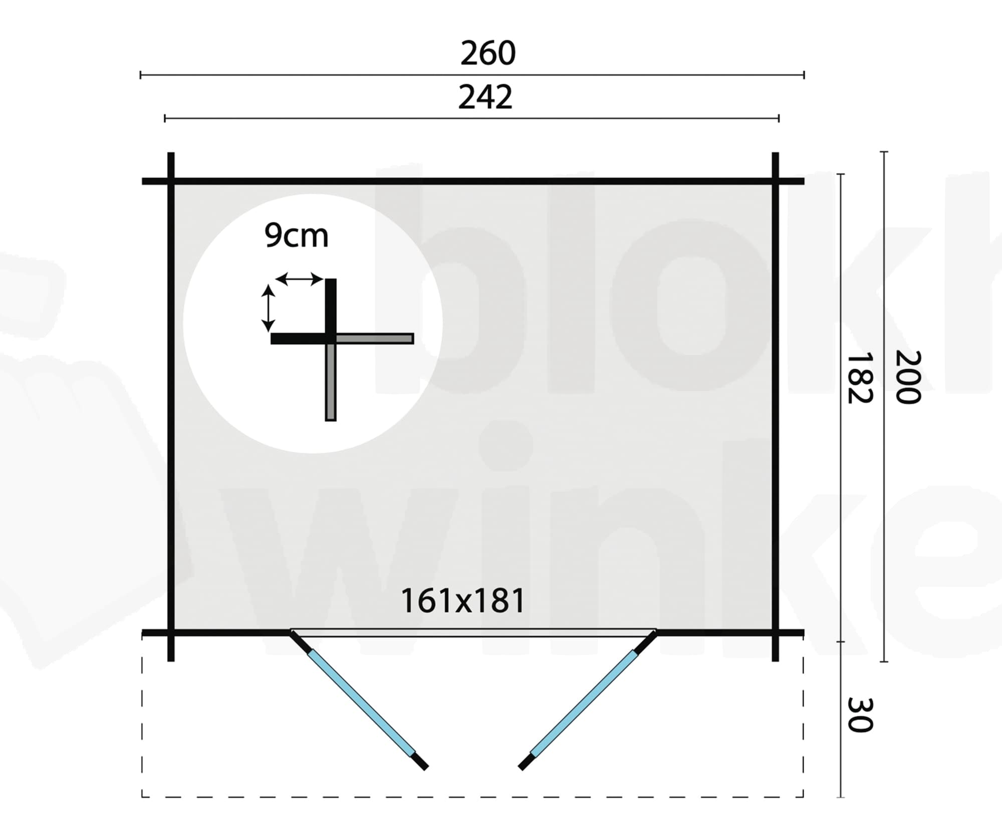 Plattegrond Blokhut Robert geïmpregneerd | Inclusief fundamentbalken, shingles, startset en bezorging!