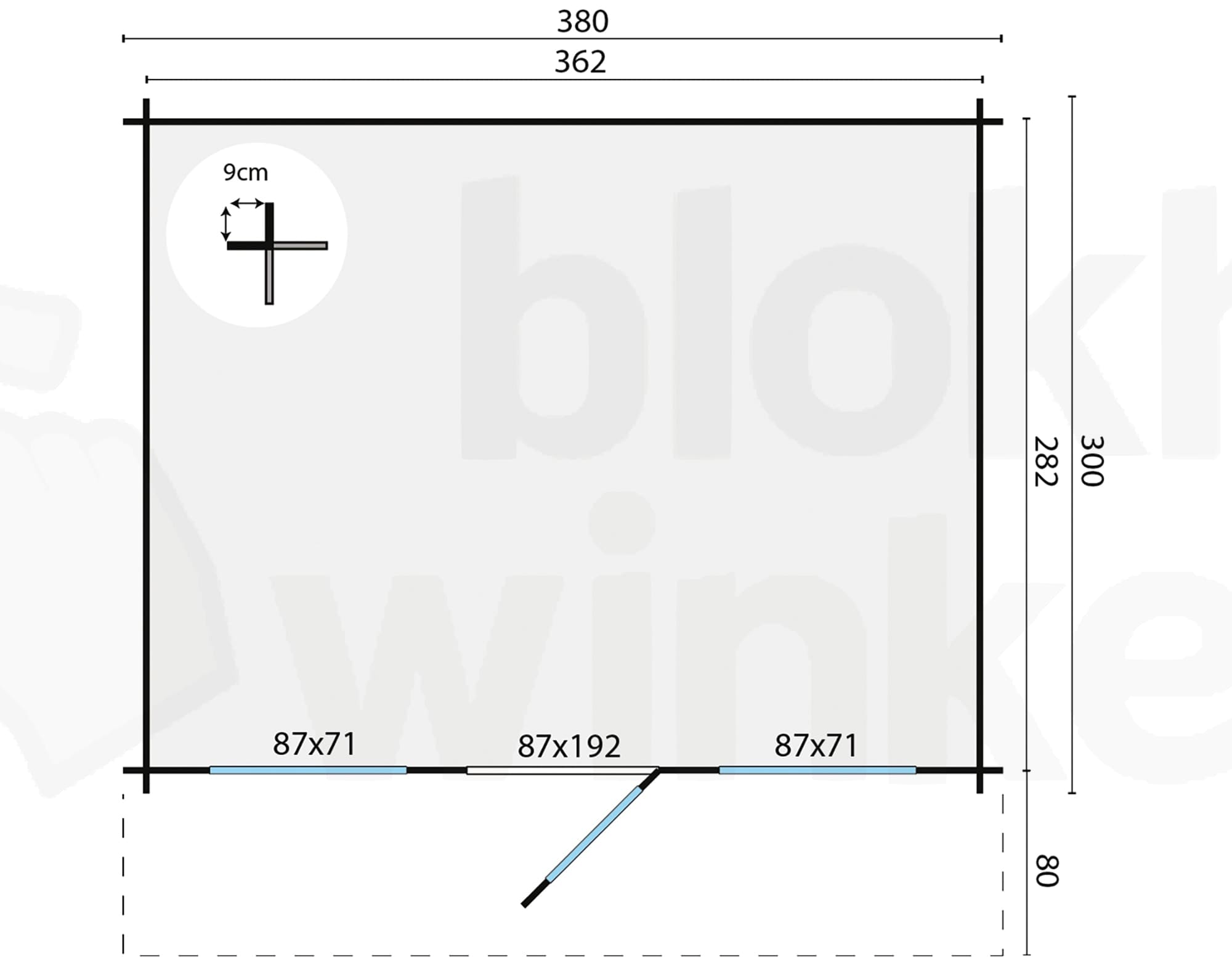 Plattegrond Blokhut Mika geïmpregneerd | Inclusief fundamentbalken, shingles, startset en bezorging!
