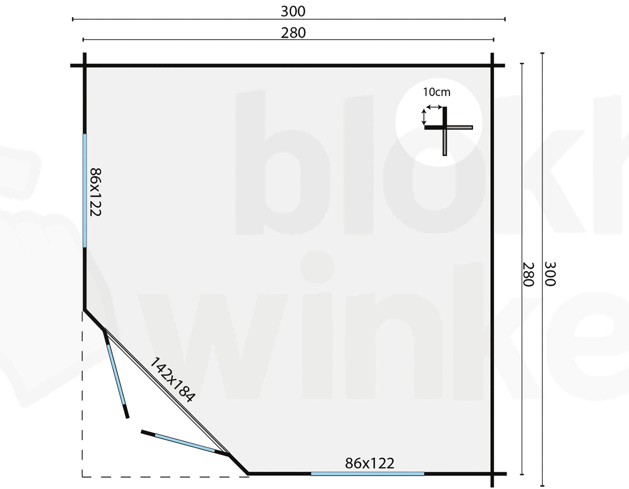 Plattegrond Blokhut Asmund | Inclusief fundamentbalken, shingles, startset en bezorging!