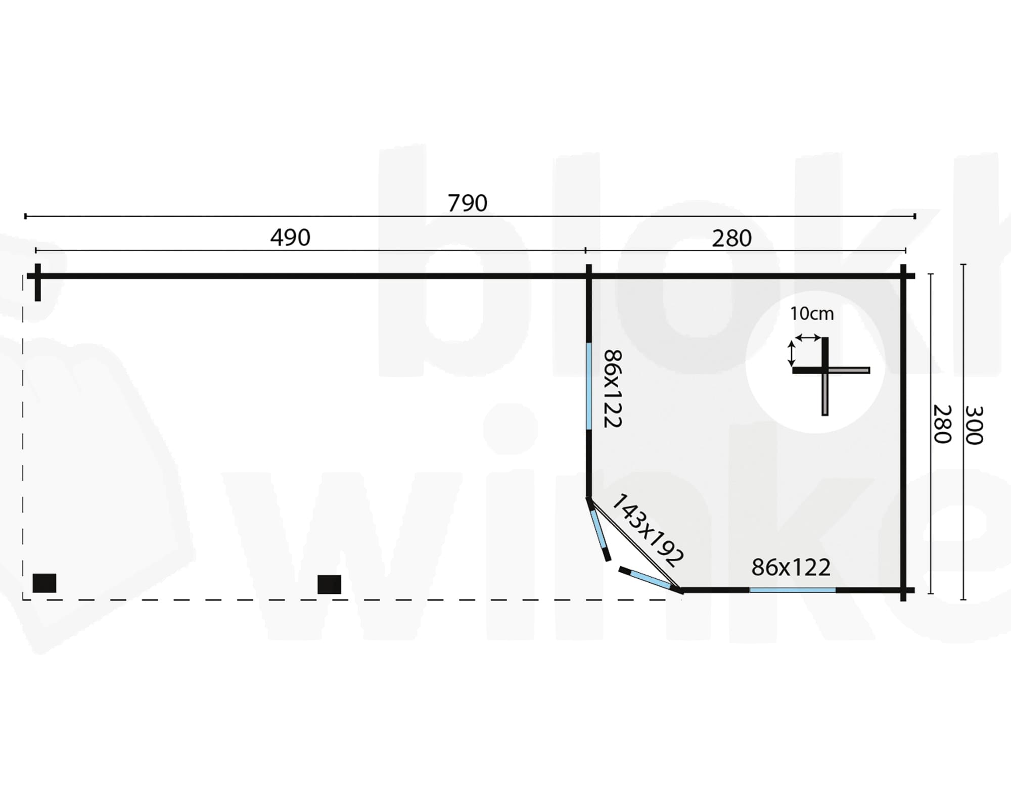 Plattegrond Blokhut Bertil geïmpregneerd | Inclusief fundamentbalken, shingles, startset en bezorging!