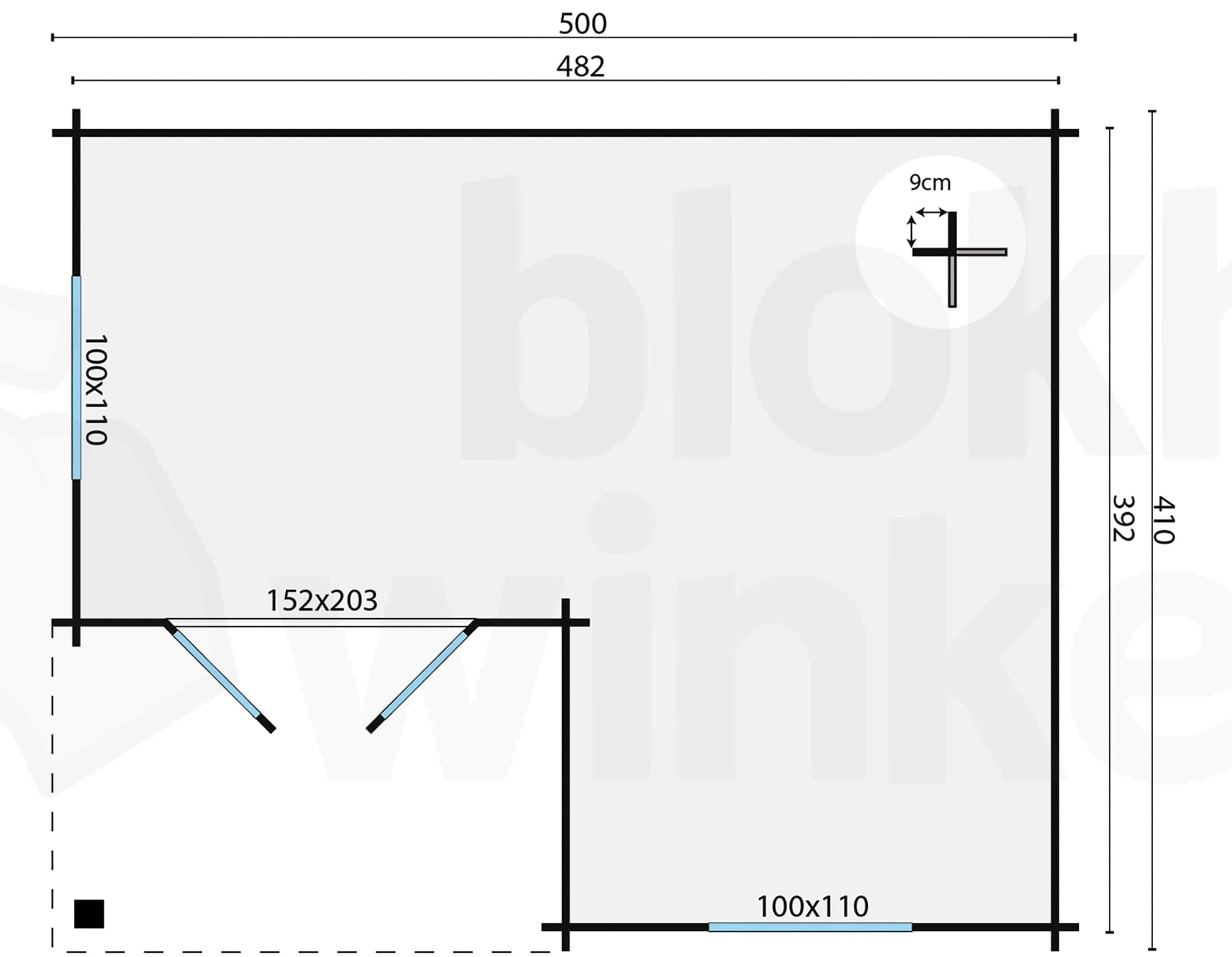 Plattegrond Blokhut Johan geïmpregneerd | Inclusief fundamentbalken, shingles, startset en bezorging!