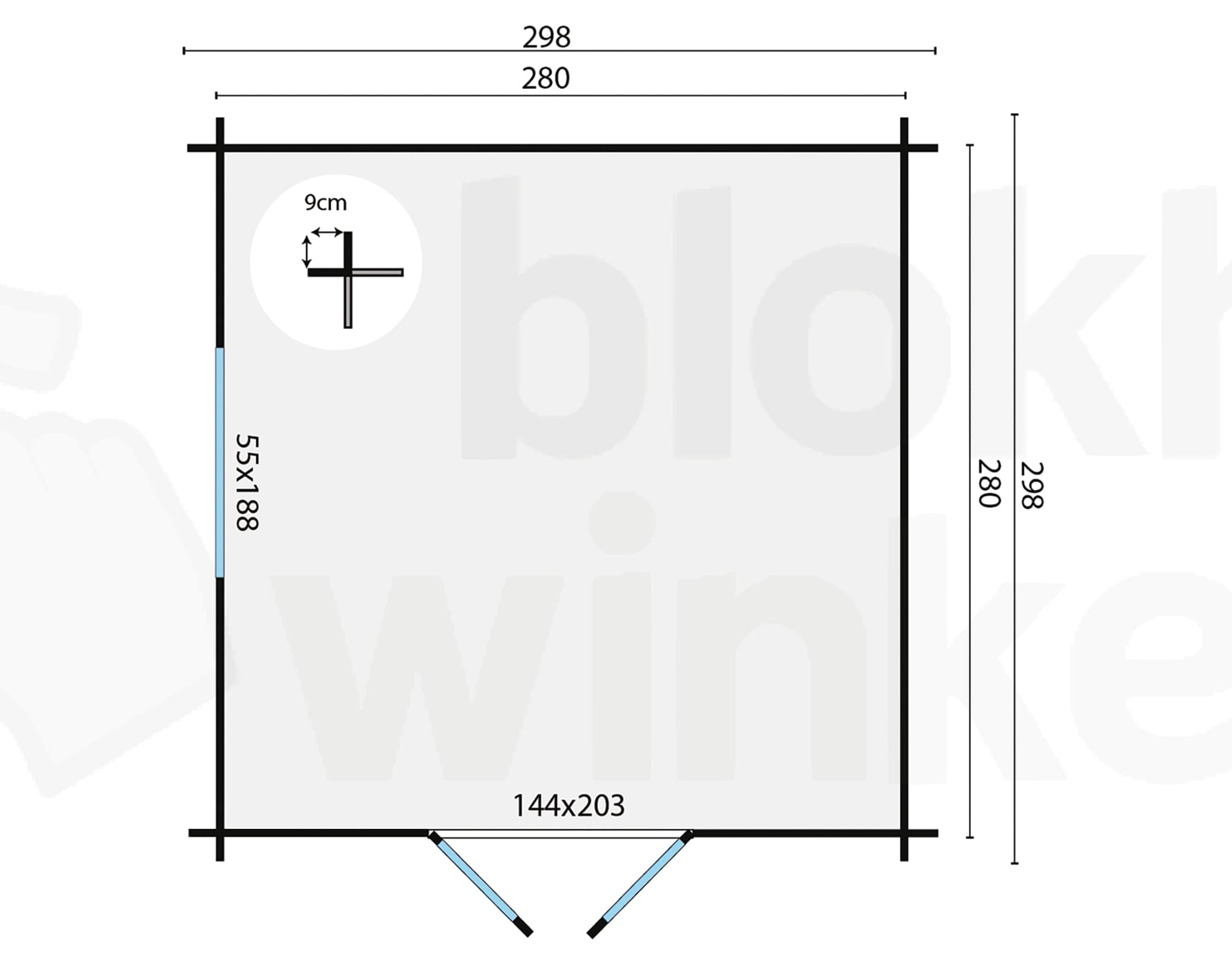 Plattegrond Blokhut Bodine | Inclusief fundamentbalken, easyroofing, startset en bezorging!