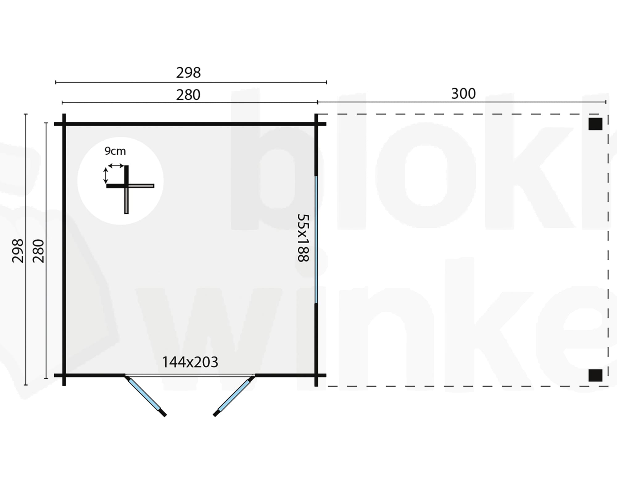 Plattegrond Blokhut Dellinger | Inclusief fundamentbalken, easyroofing, startset en bezorging!