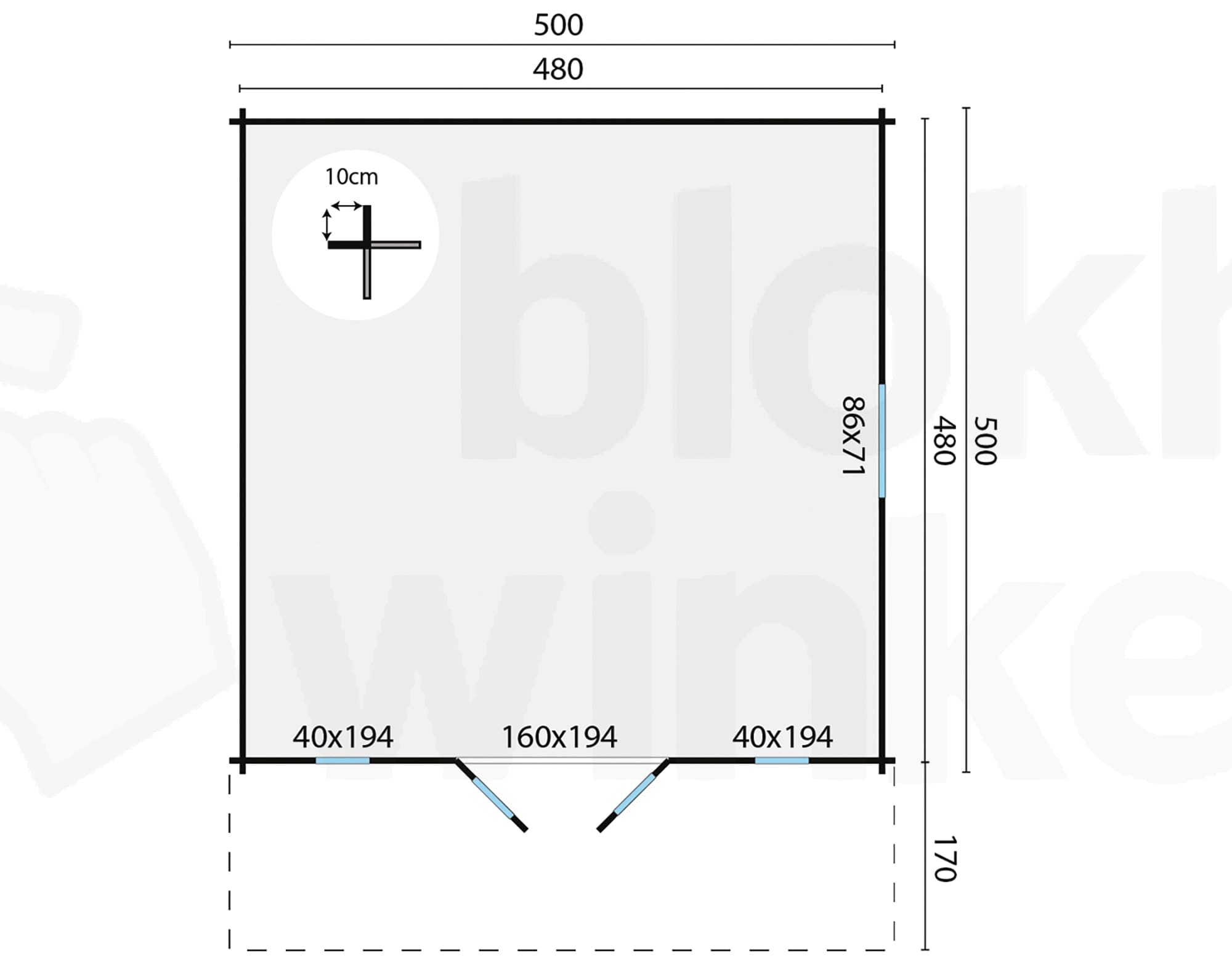 Plattegrond Blokhut Emiel | Inclusief fundamentbalken, shingles, startset en bezorging!