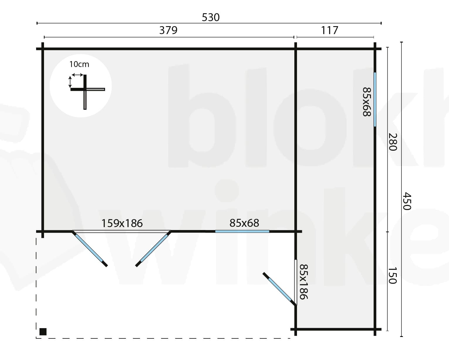 Plattegrond Blokhut Wolfgang | Inclusief fundamentbalken, shingles, startset en bezorging!
