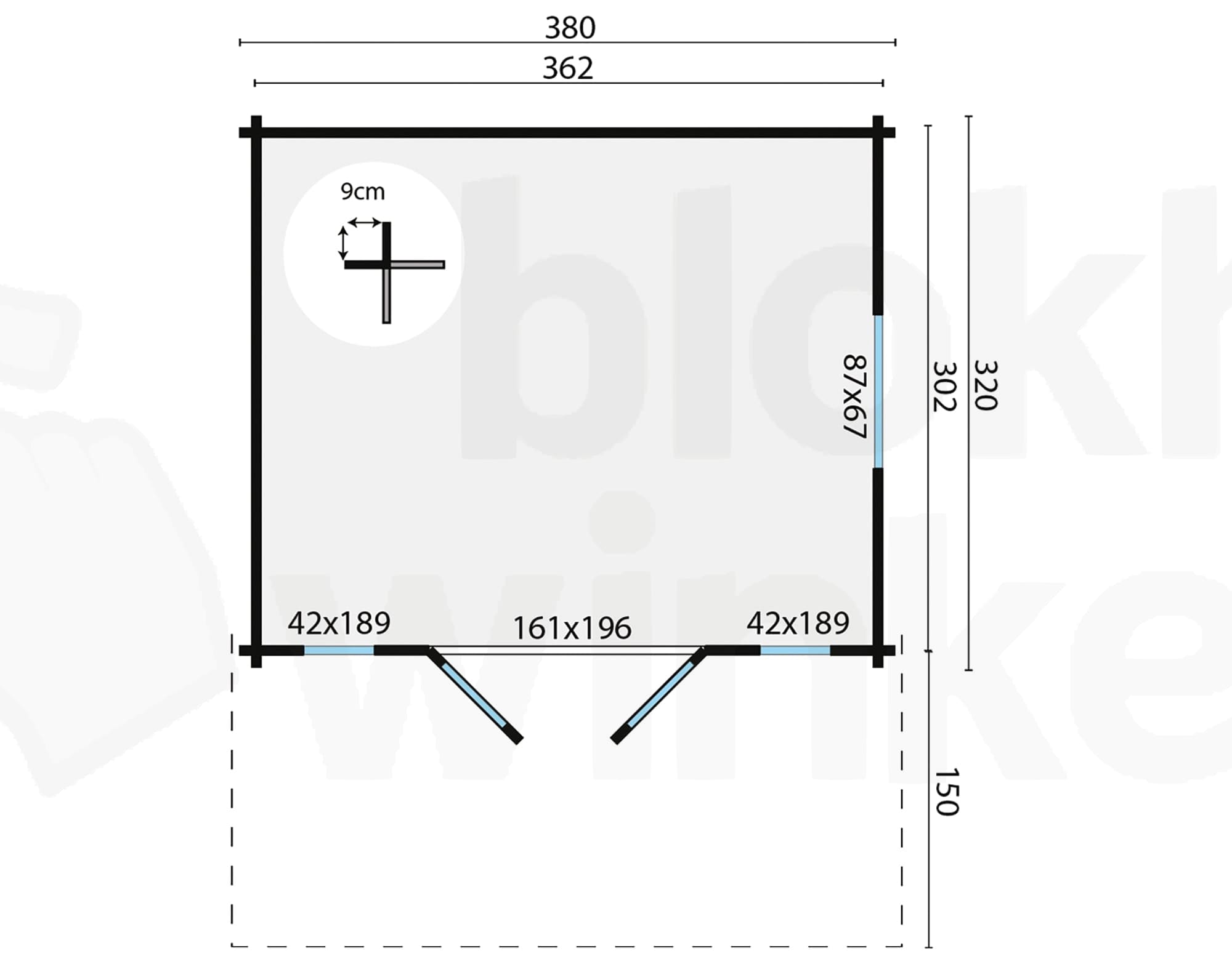 Plattegrond Blokhut Inglund | Inclusief fundamentbalken, shingles, startset en bezorging!