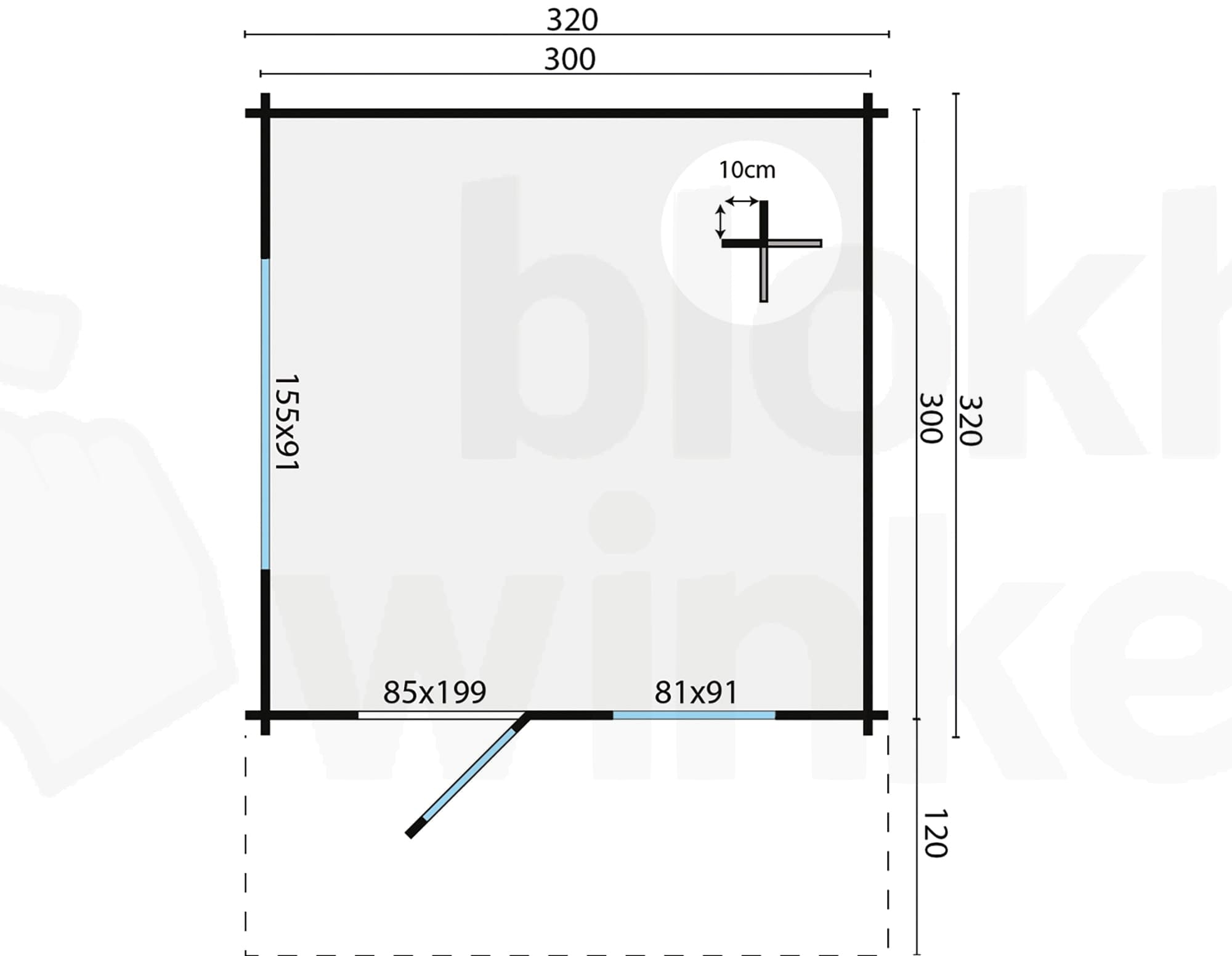 Plattegrond Blokhut Riho | Inclusief fundamentbalken, shingles, startset en bezorging!