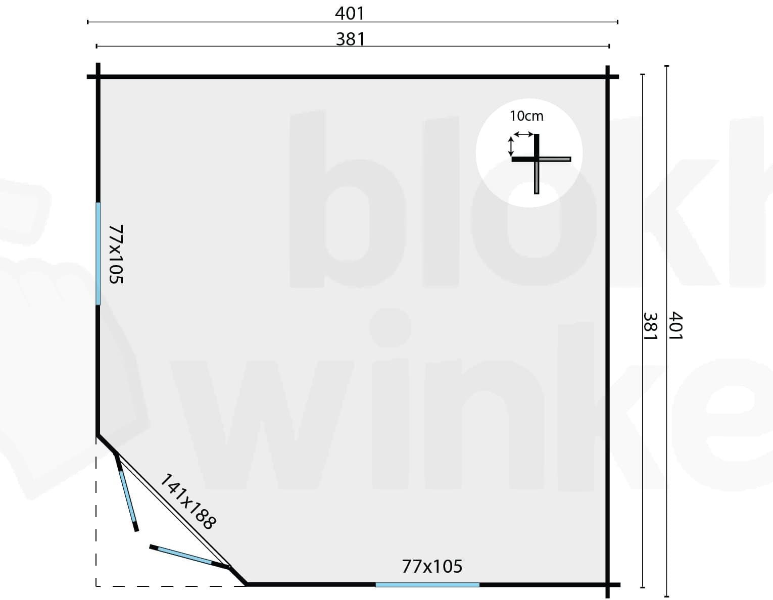 Plattegrond Blokhut Lotte | Inclusief fundamentbalken, shingles, startset en bezorging!
