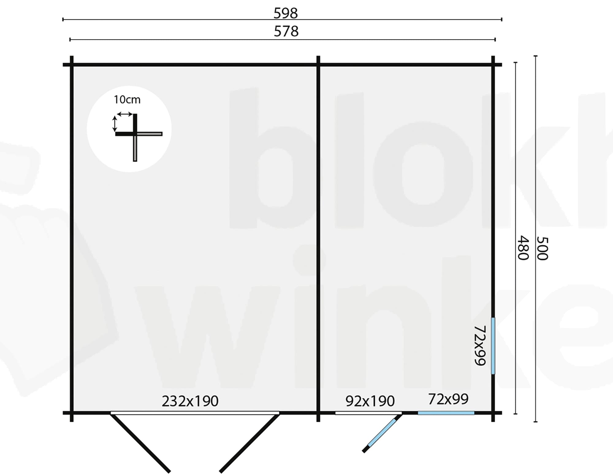Plattegrond Blokhut Garage Moa | Inclusief fundamentbalken, shingles, startset en bezorging!