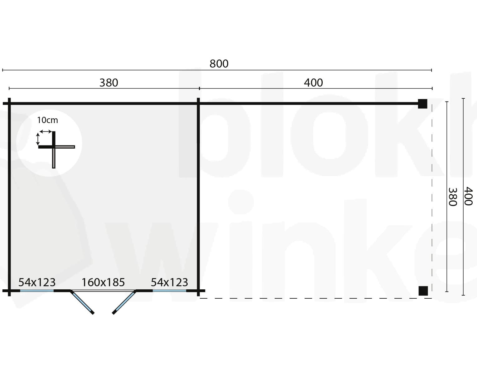Plattegrond Blokhut Kwaspa | Inclusief fundamentbalken, shingles, startset en bezorging!