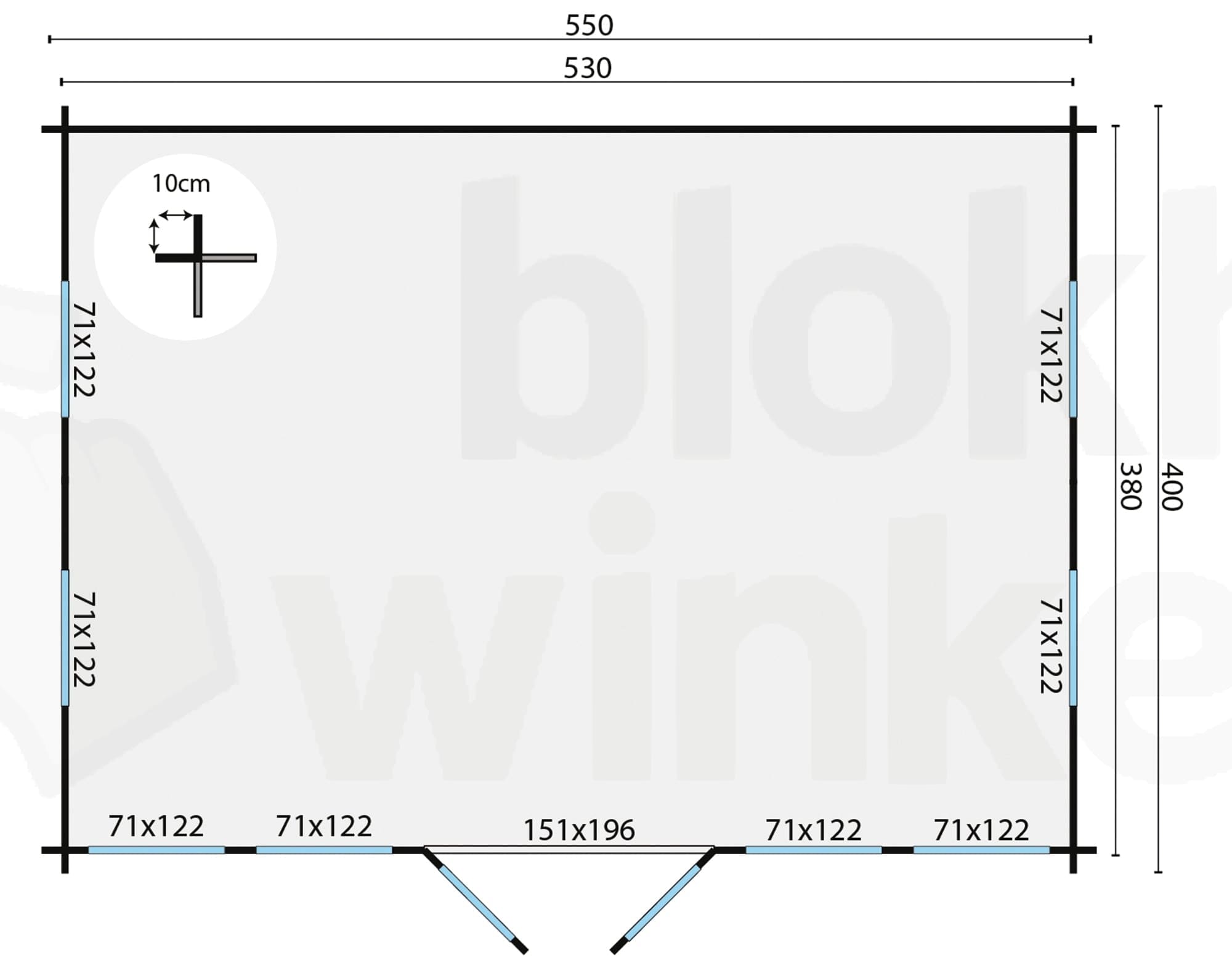Plattegrond Blokhut Clockhouse Trevor | Inclusief fundamentbalken, shingles, startset en bezorging!