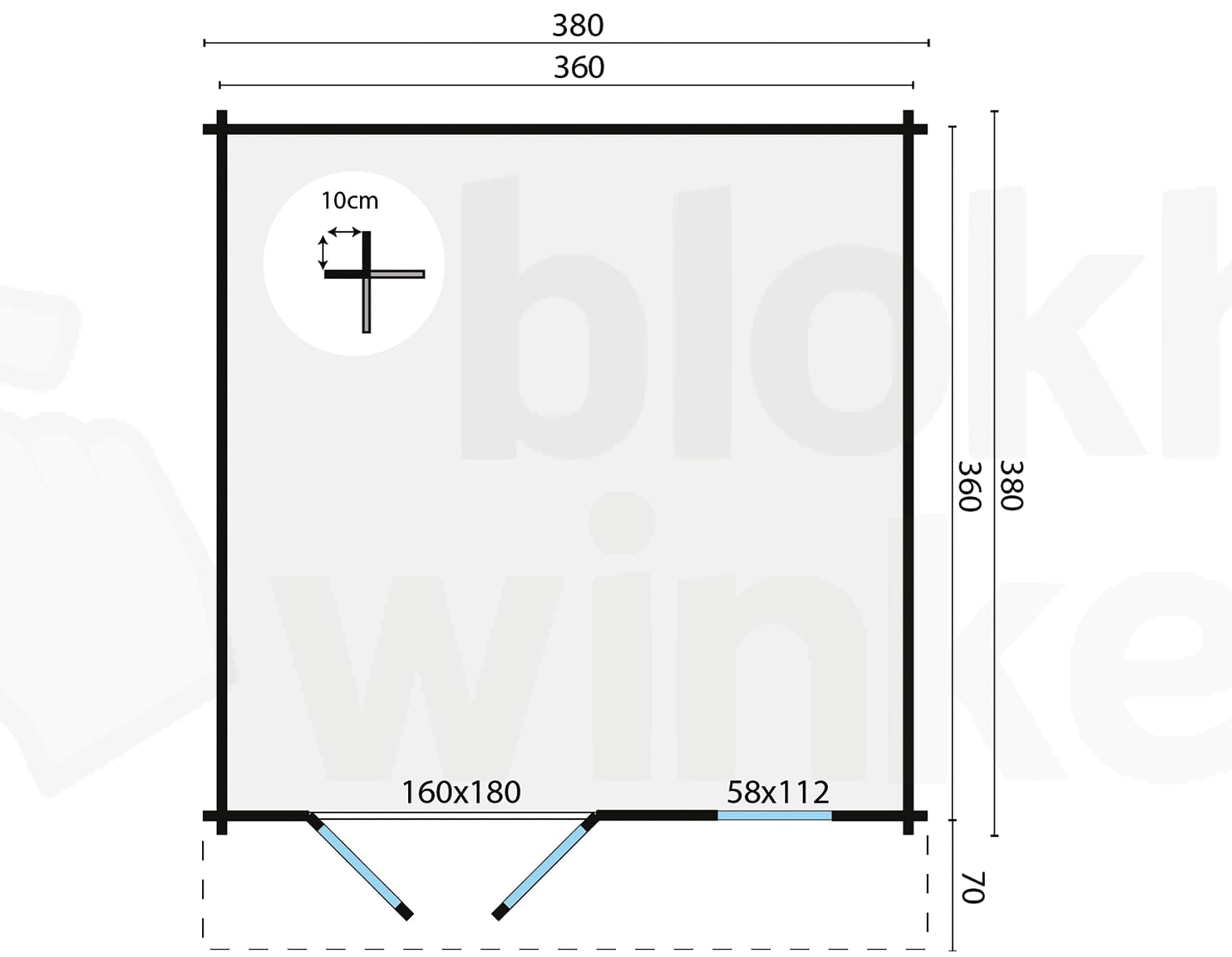 Plattegrond Blokhut Ulrik | Inclusief fundamentbalken, shingles, startset en bezorging!