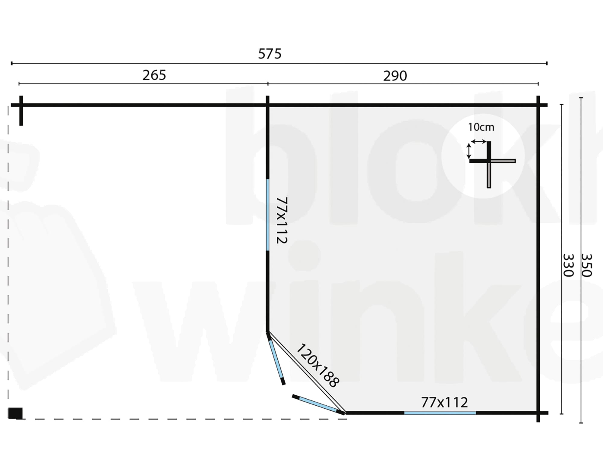Plattegrond Blokhut Christoffer | Inclusief fundamentbalken, shingles, startset en bezorging!