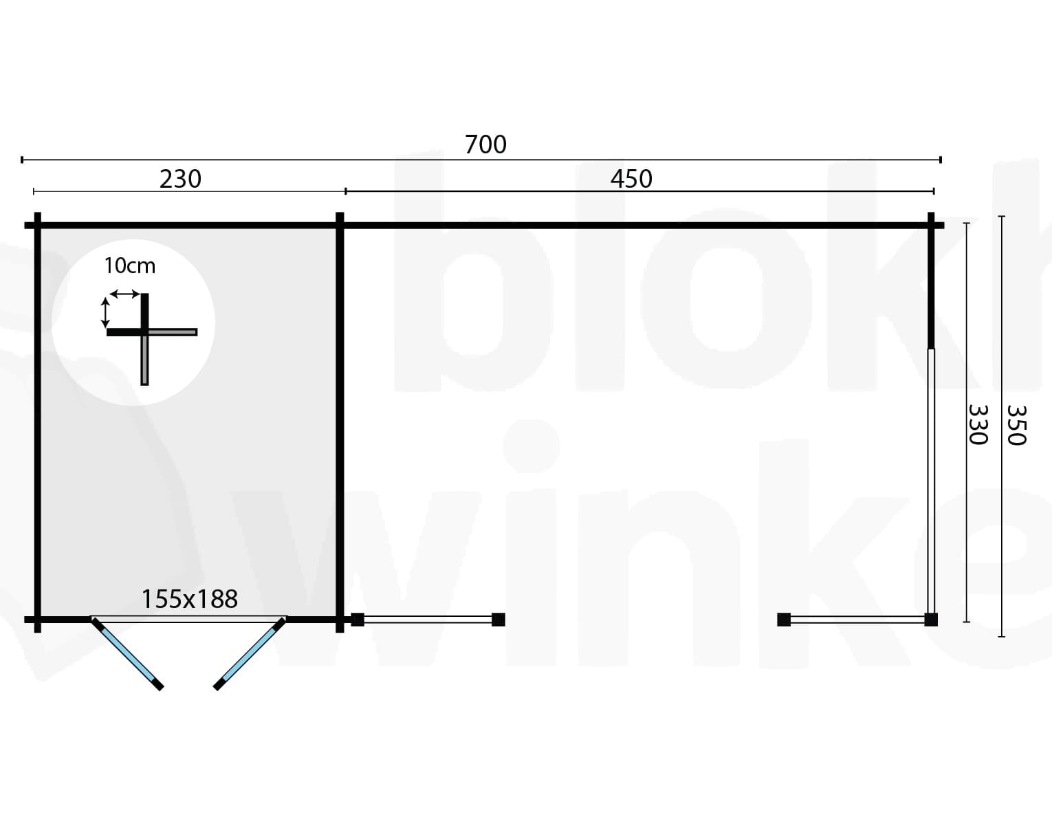Plattegrond Blokhut Kukka | Inclusief fundamentbalken, shingles, startset en bezorging!