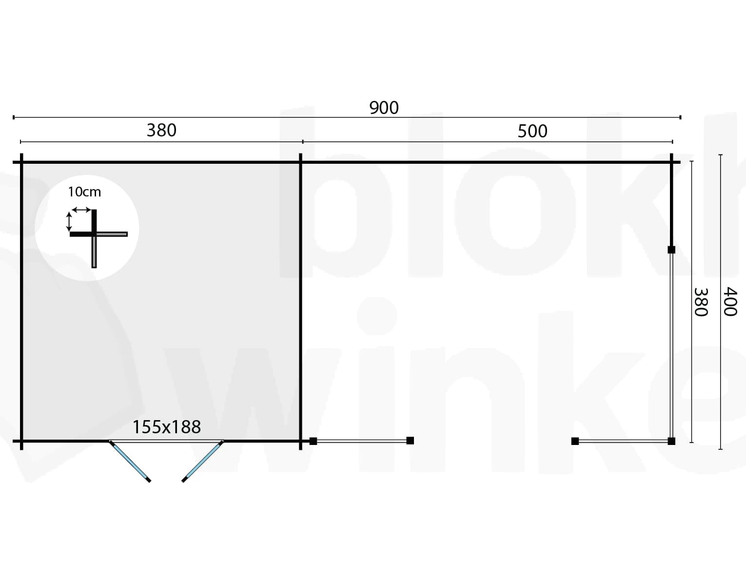 Plattegrond Blokhut Mokka geïmpregneerd | Inclusief fundamentbalken, shingles, startset en bezorging!