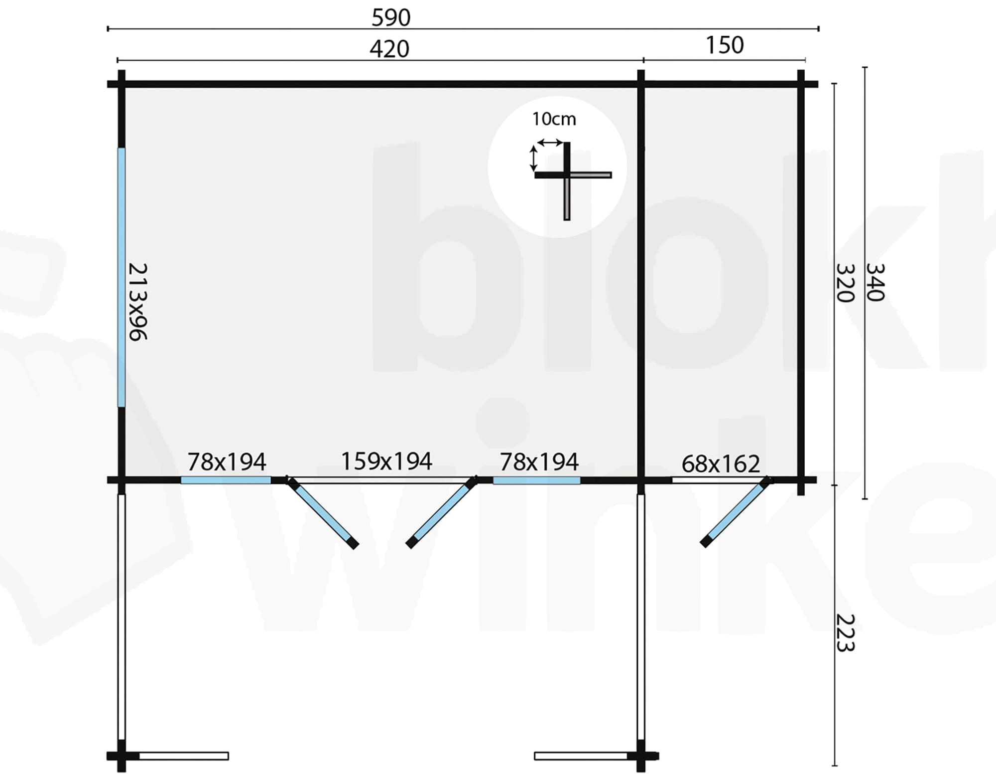 Plattegrond Blokhut Coventry | Inclusief fundamentbalken, shingles, startset en bezorging!