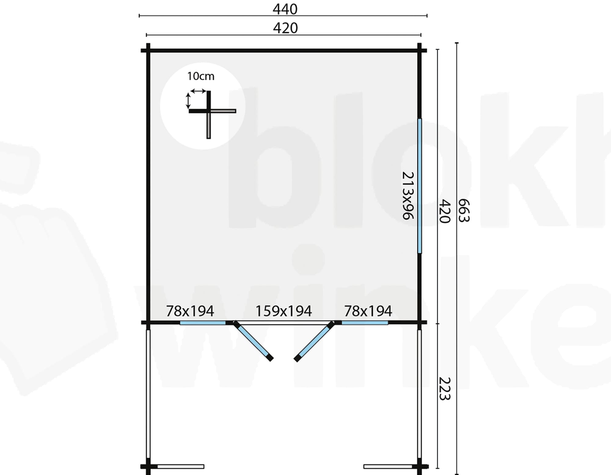 Plattegrond Blokhut Ipswich | Inclusief fundamentbalken, shingles, startset en bezorging!