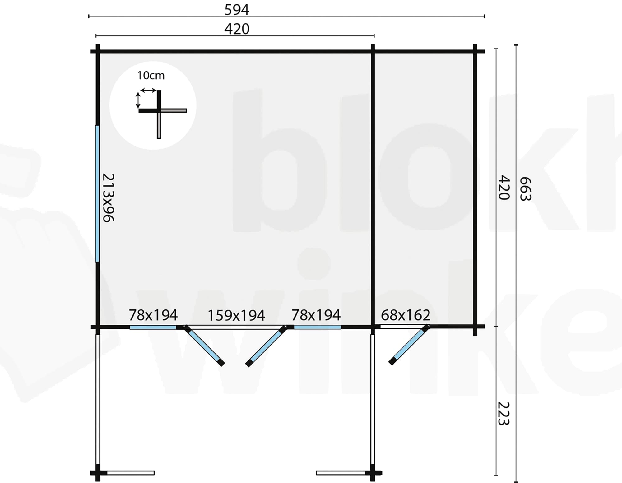 Plattegrond Blokhut Manchester | Inclusief fundamentbalken, shingles, startset en bezorging!