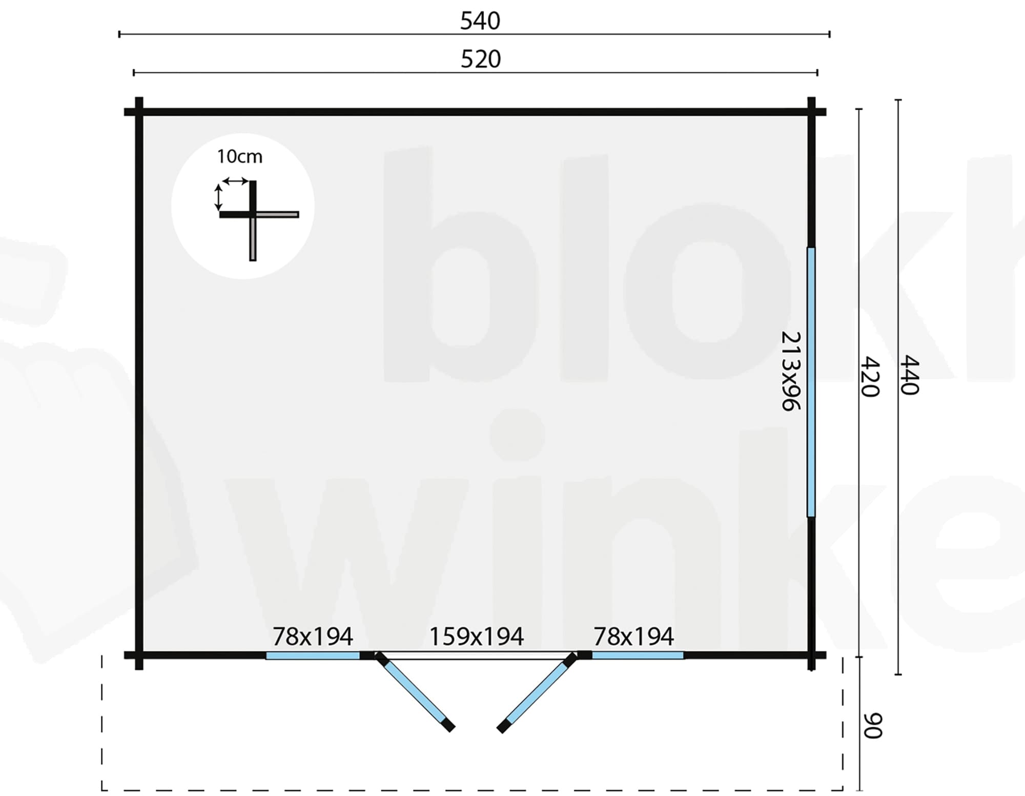 Plattegrond Blokhut Newcastle | Inclusief fundamentbalken, shingles, startset en bezorging!