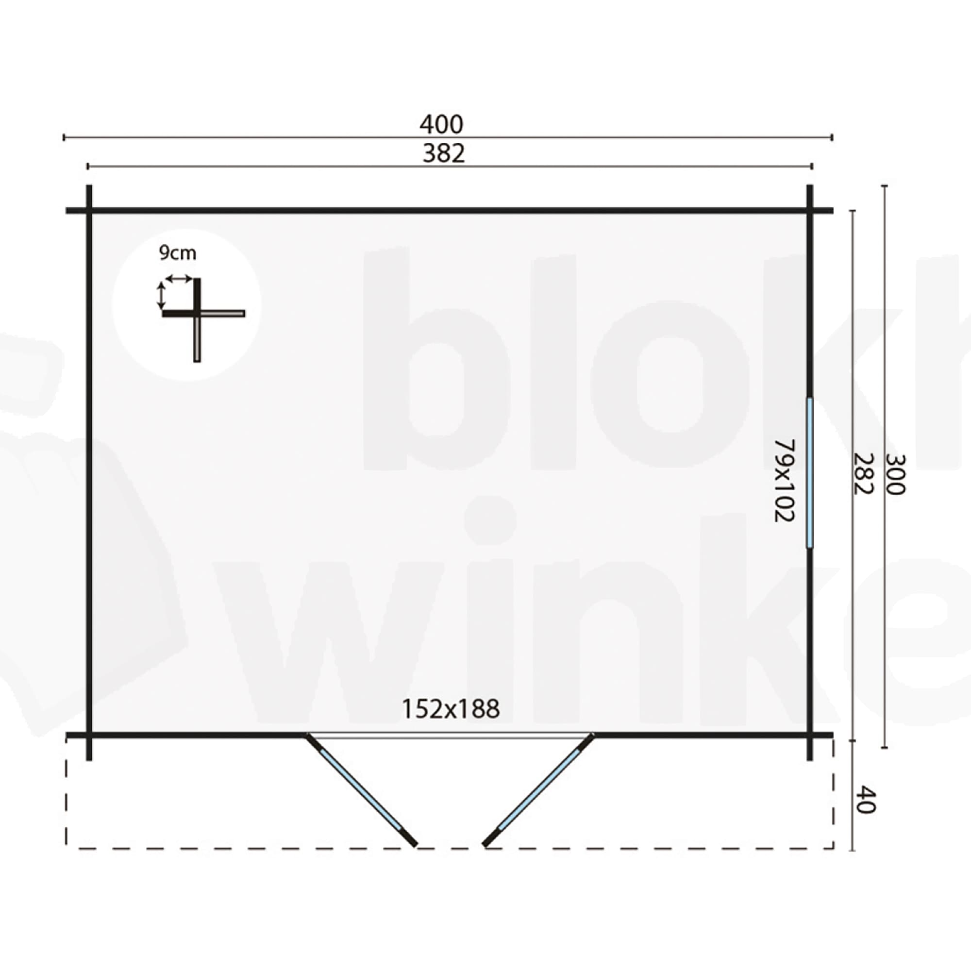 Plattegrond Blokhut Dyre | Inclusief fundamentbalken, shingles, startset en bezorging!
