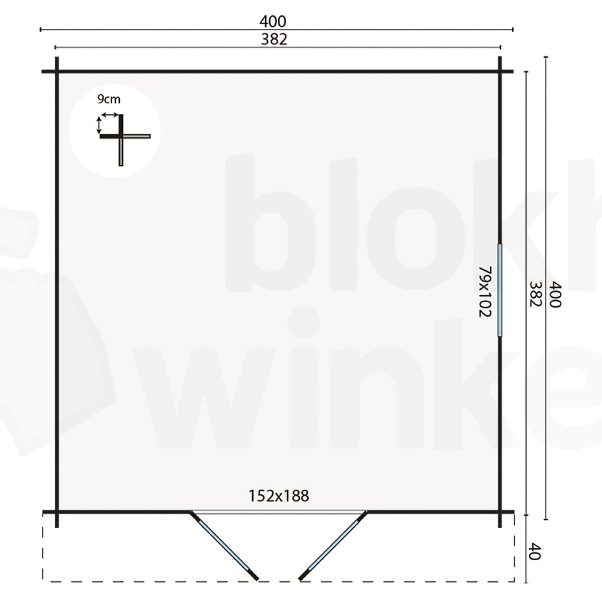 Plattegrond Blokhut Gunda | Inclusief fundamentbalken, shingles, startset en bezorging!