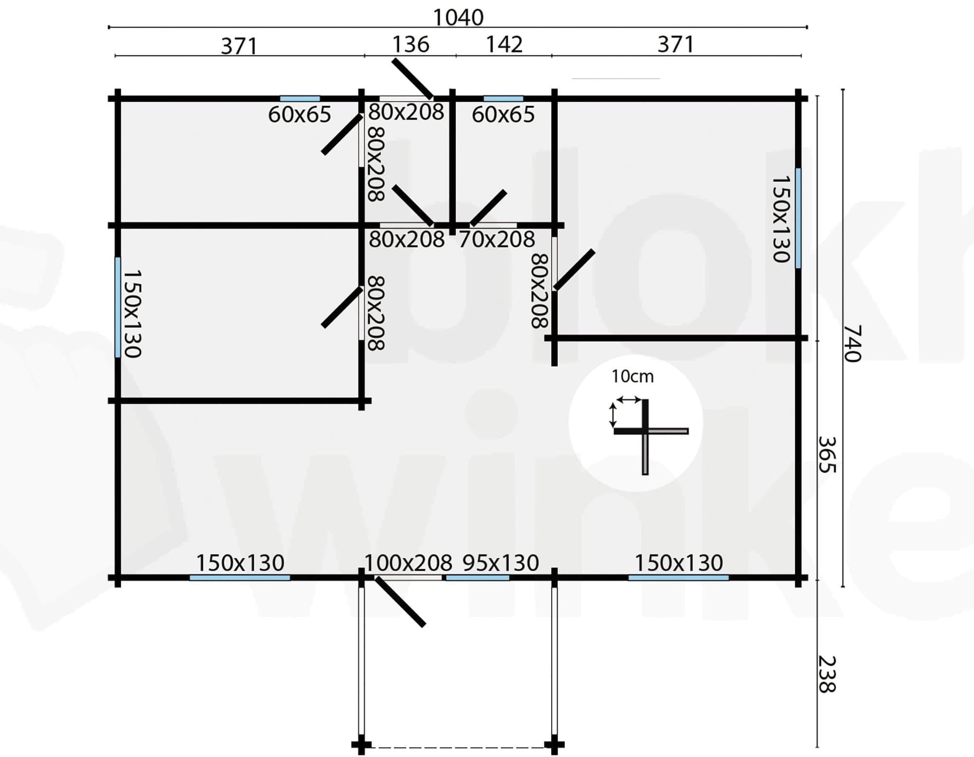 Plattegrond Blokhut Finn | Inclusief fundamentbalken, shingles, startset en bezorging!