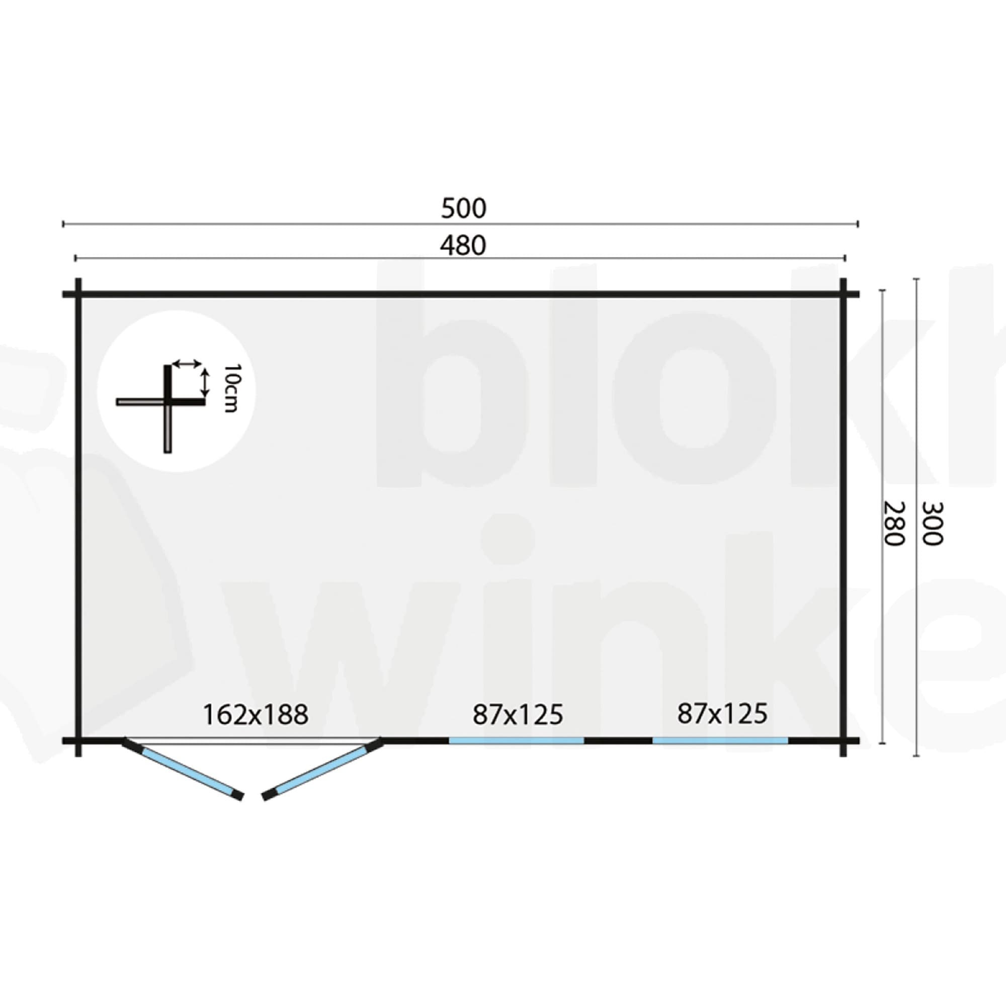 Plattegrond Blokhut Aiste | Inclusief fundamentbalken, shingles, startset en bezorging!
