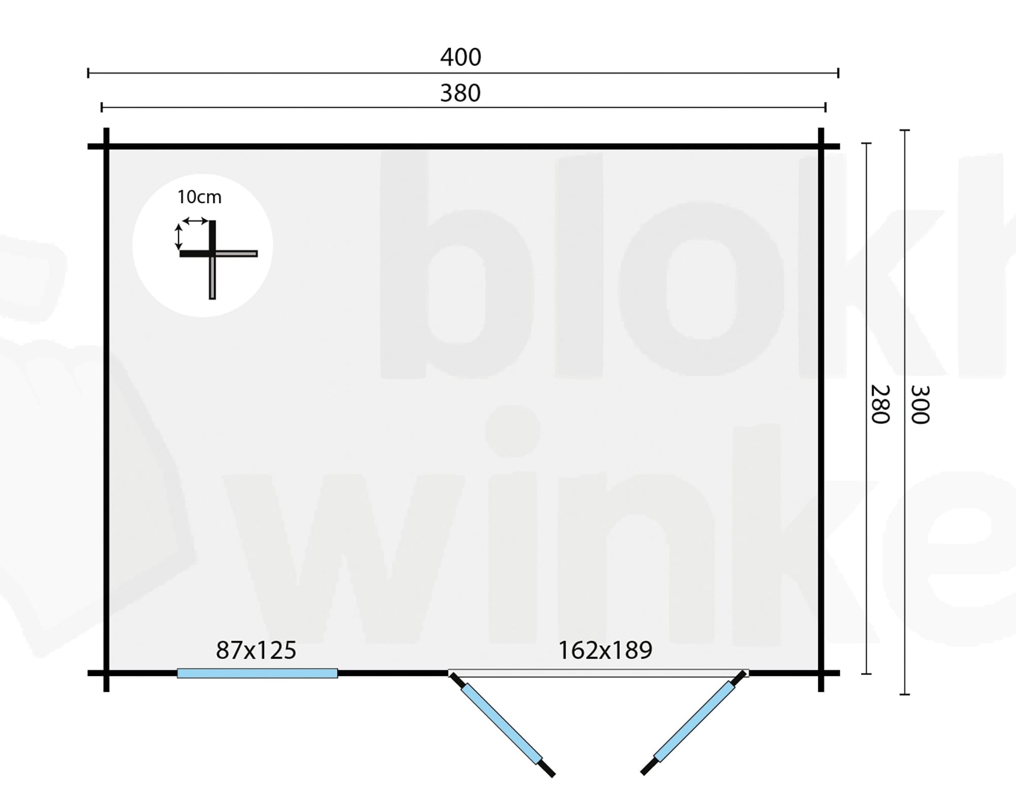 Plattegrond Blokhut Chloe | Inclusief fundamentbalken, shingles, startset en bezorging!