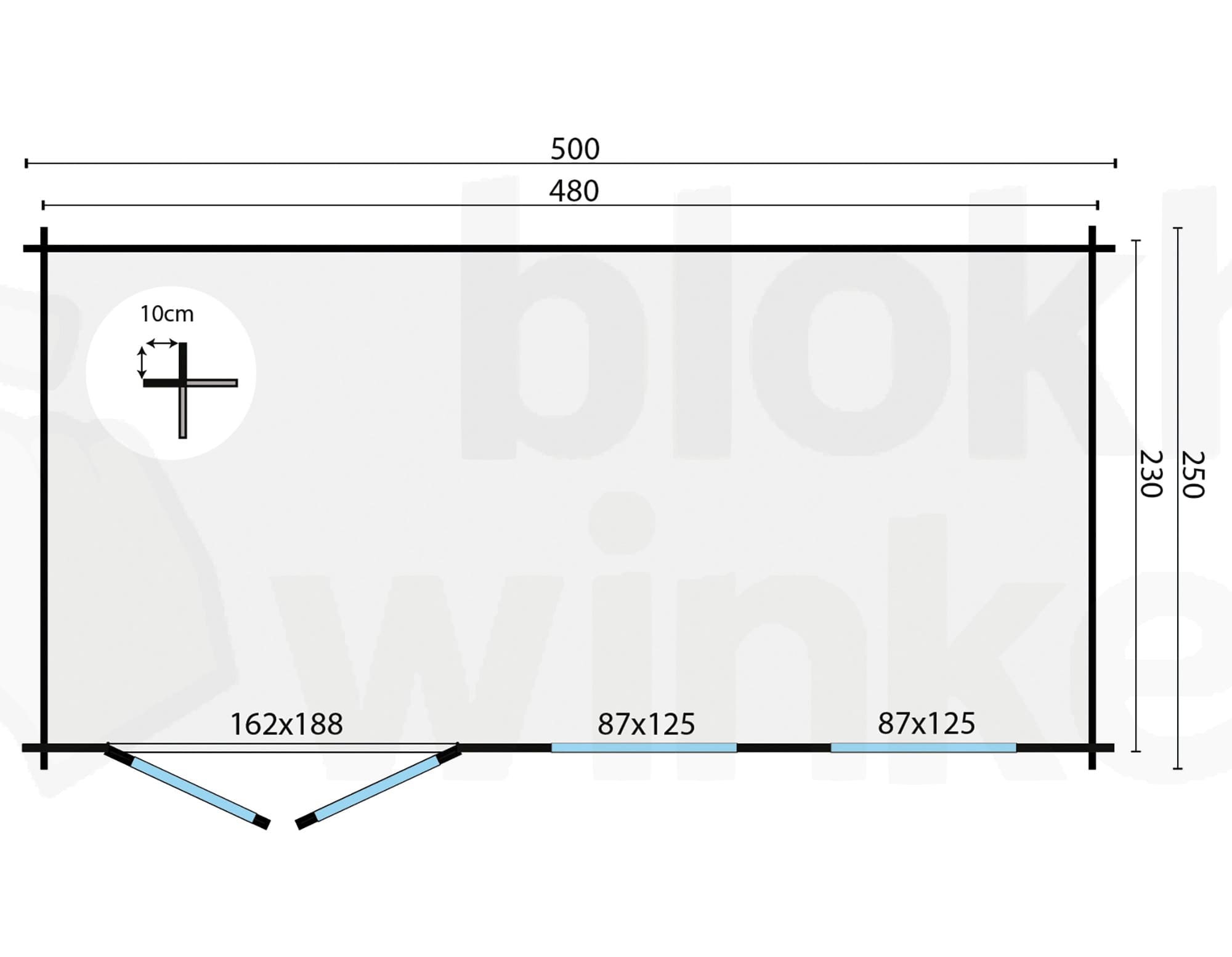 Plattegrond Blokhut Justine | Inclusief fundamentbalken, shingles, startset en bezorging!